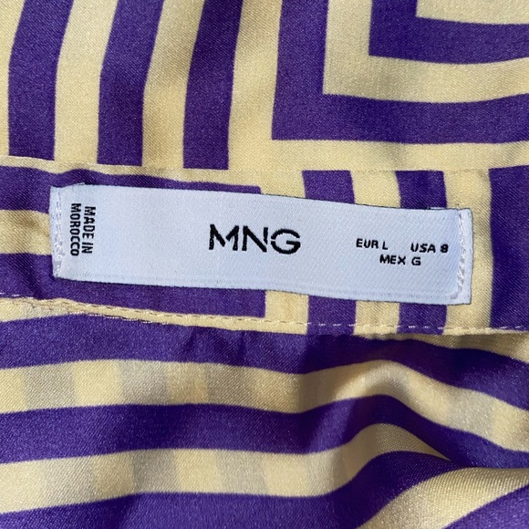Mango (MNG) Satin Purple & Cream Striped Wrap Dress. Mid Length. Size 8. - Picture 14 of 15